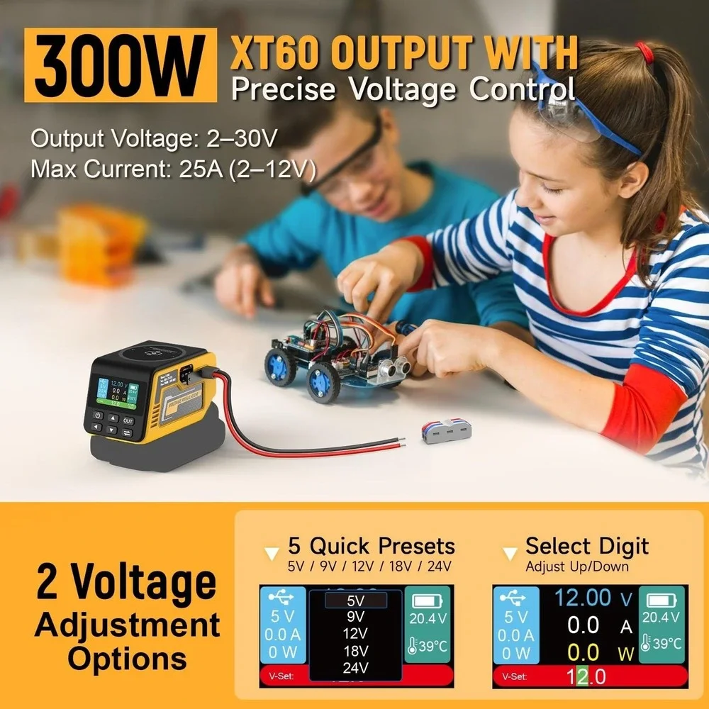 300W Adjustable Voltage Regulator Compatible Dewalt 20V Battery Power 30V Brand